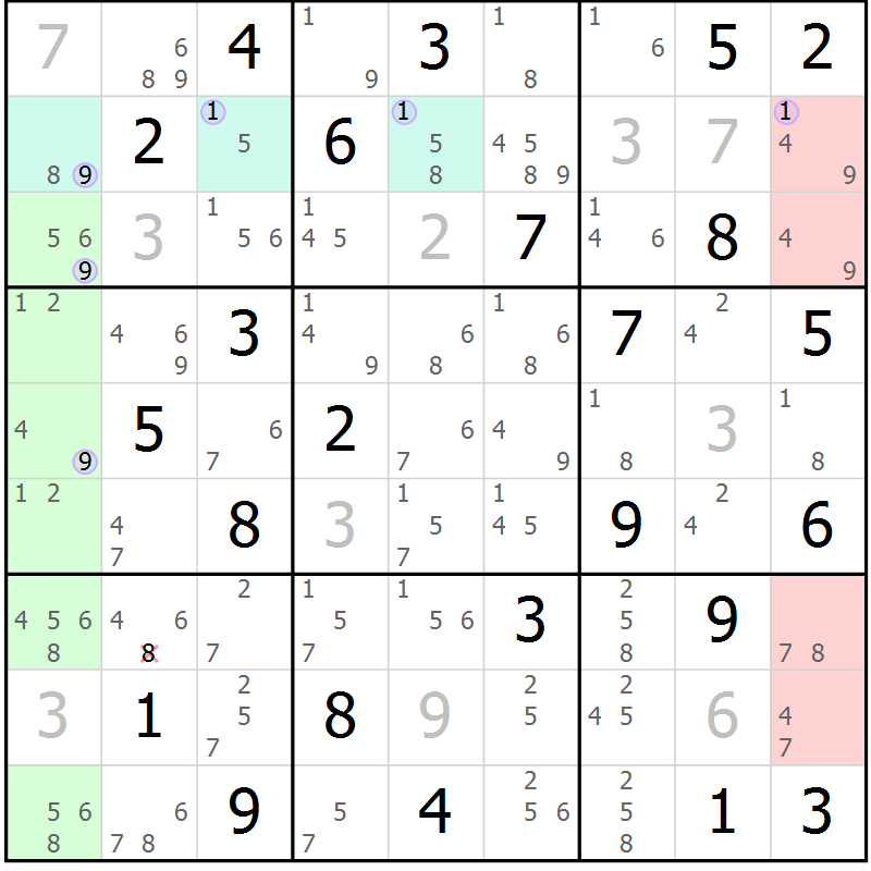 Position des candidats pour la solution de la Gr 54 page 57 du magazine de sudoku Suprême n° 024