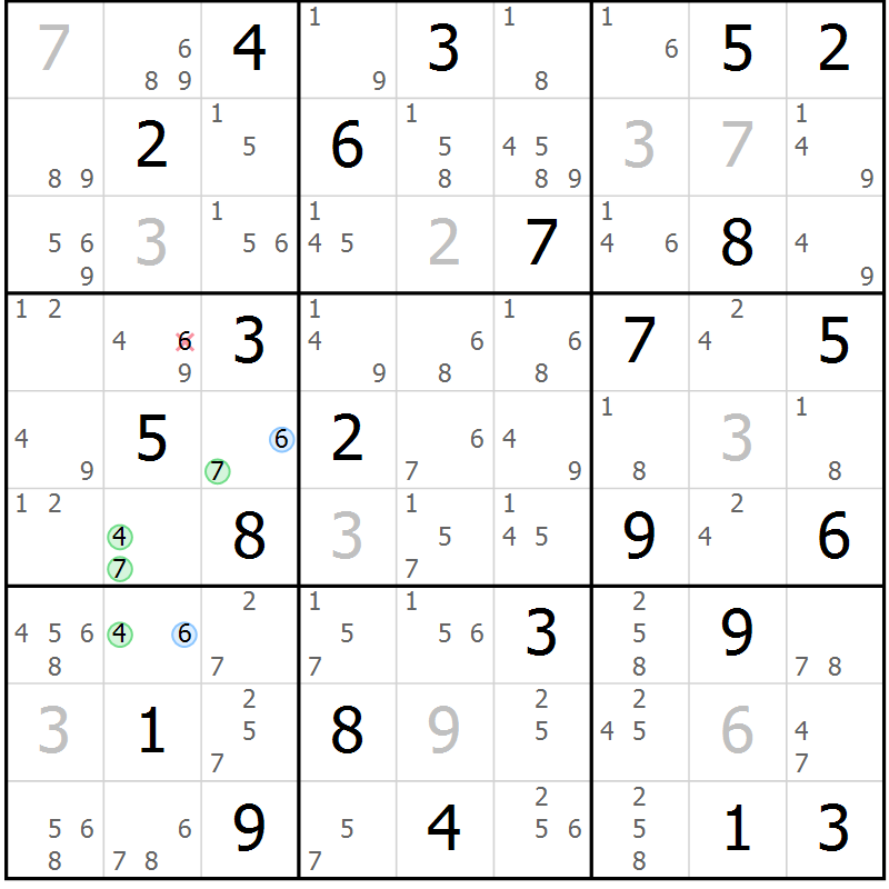 Position des candidats pour la solution de la Gr 54 page 57 du magazine de sudoku Suprême n° 024