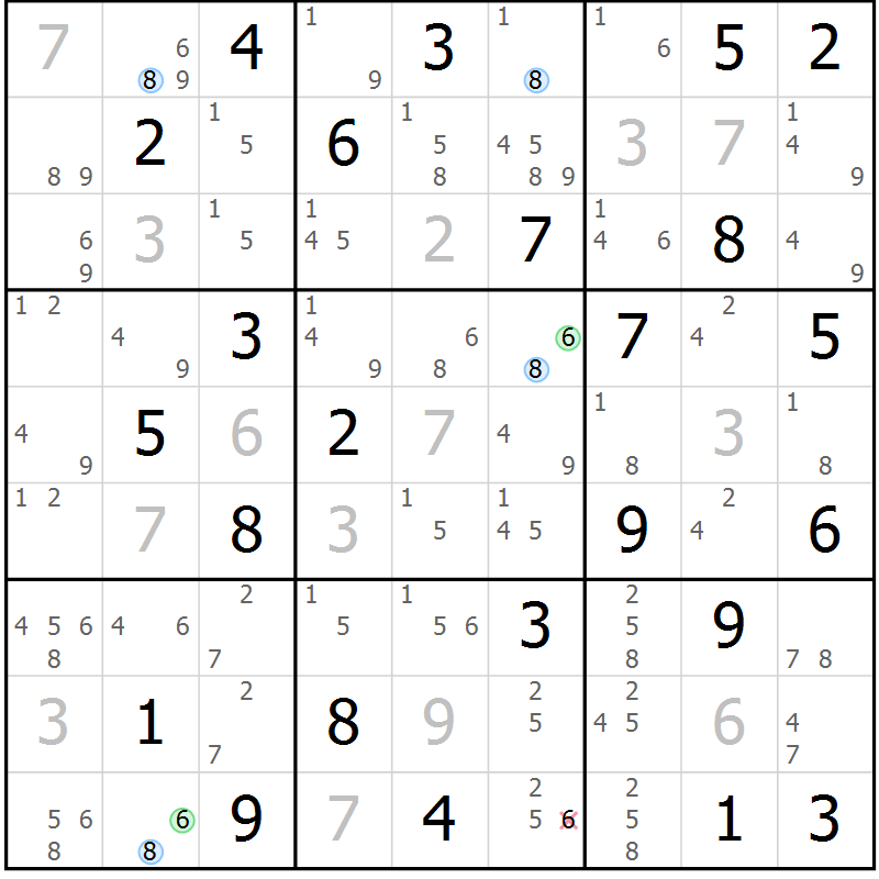 Position des candidats pour la solution de la Gr 54 page 57 du magazine de sudoku Suprême n° 024