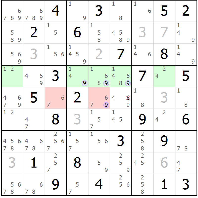 Position des candidats pour la solution de la Gr 54 page 57 du magazine de sudoku Suprême n° 024