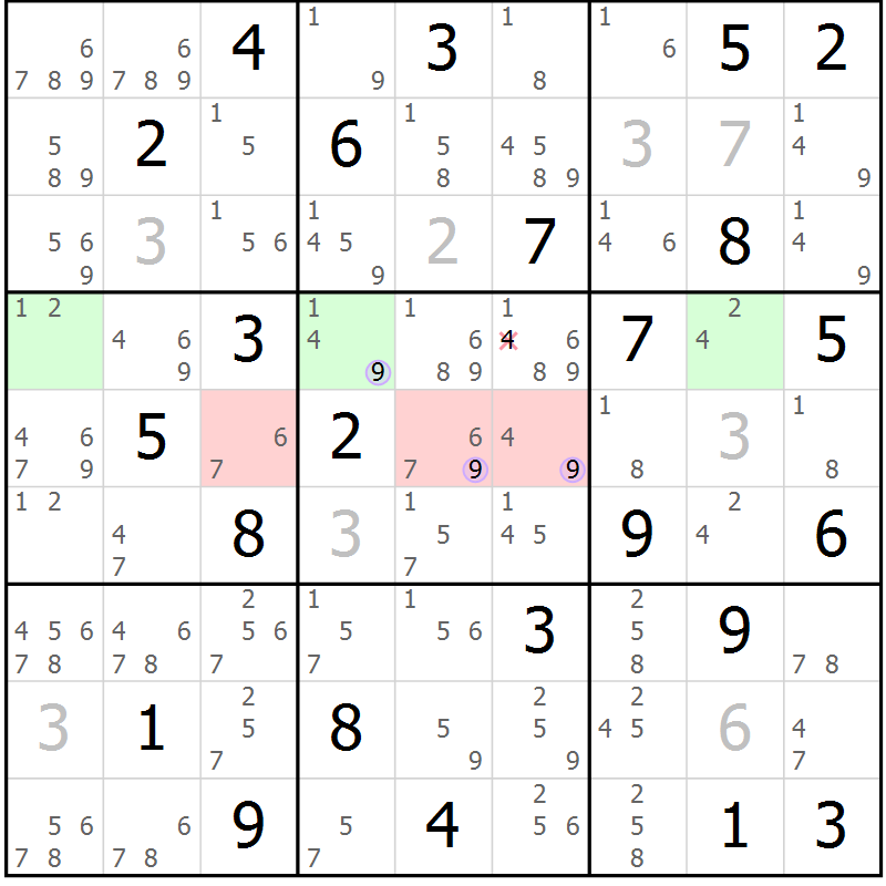 Position des candidats pour la solution de la Gr 54 page 57 du magazine de sudoku Suprême n° 024