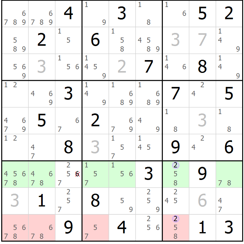Position des candidats pour la solution de la Gr 54 page 57 du magazine de sudoku Suprême n° 024