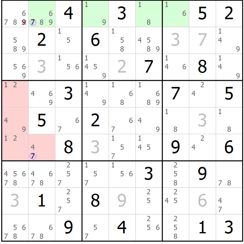 Position des candidats pour la solution de la Gr 54 page 57 du magazine de sudoku Suprême n° 024