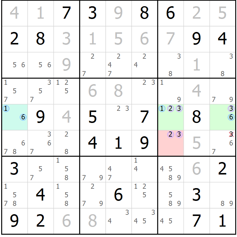 Position des candidats pour la solution de la Gr 55 page 58 du magazine de sudoku Suprême n° 024