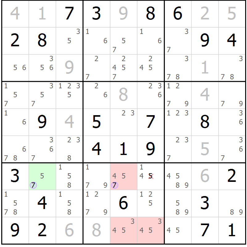Position des candidats pour la solution de la Gr 55 page 58 du magazine de sudoku Suprême n° 024