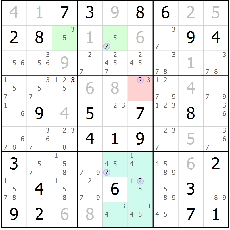 Position des candidats pour la solution de la Gr 55 page 58 du magazine de sudoku Suprême n° 024