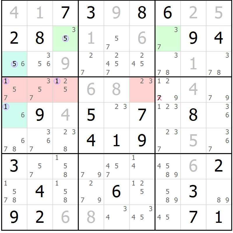 Position des candidats pour la solution de la Gr 55 page 58 du magazine de sudoku Suprême n° 024