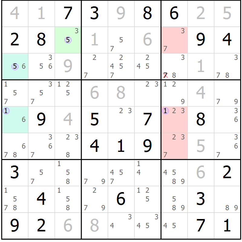 Position des candidats pour la solution de la Gr 55 page 58 du magazine de sudoku Suprême n° 024