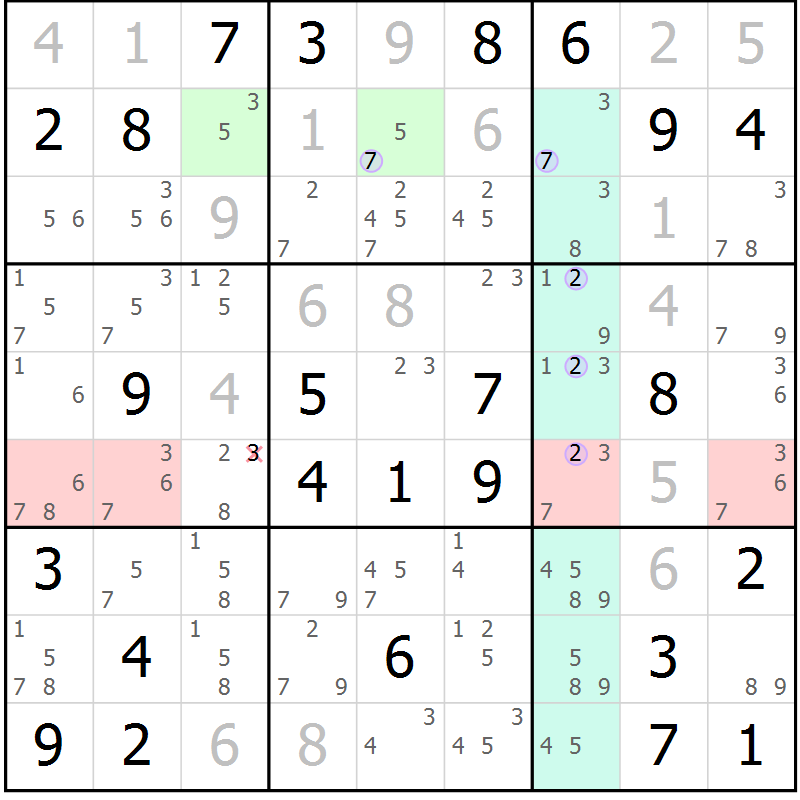 Position des candidats pour la solution de la Gr 55 page 58 du magazine de sudoku Suprême n° 024