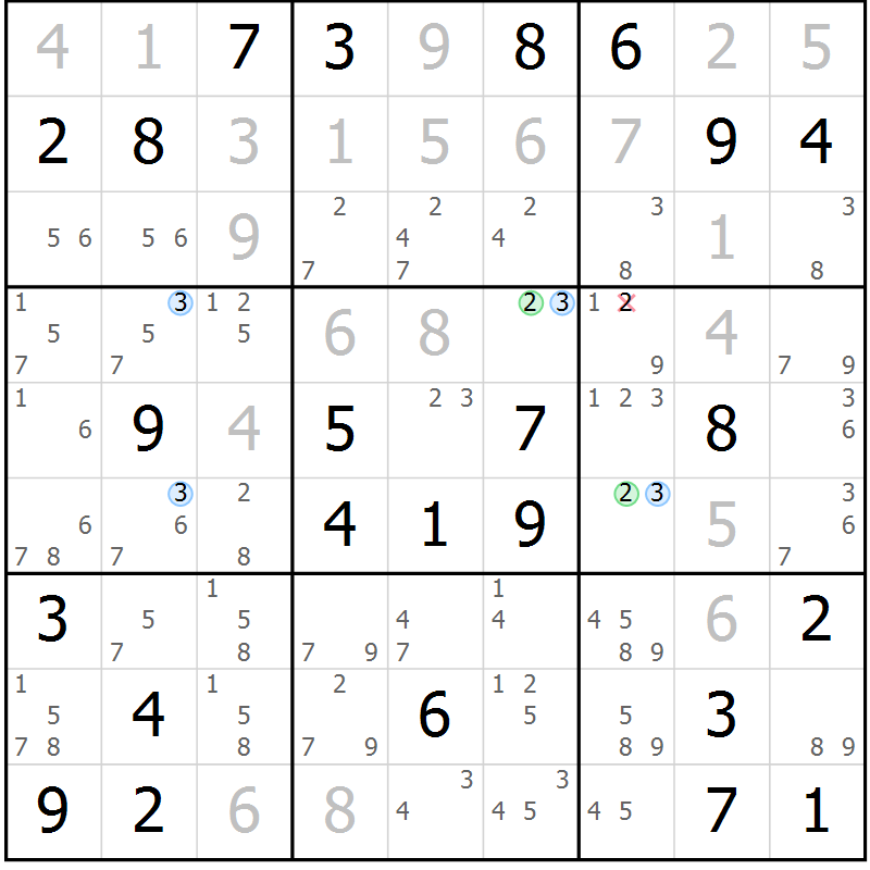 Position des candidats pour la solution de la Gr 55 page 58 du magazine de sudoku Suprême n° 024
