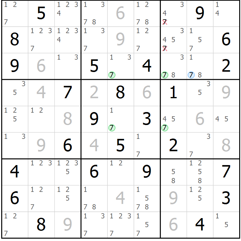 Position des candidats pour la solution de la Gr 56 page 59 du magazine de sudoku Suprême n° 024