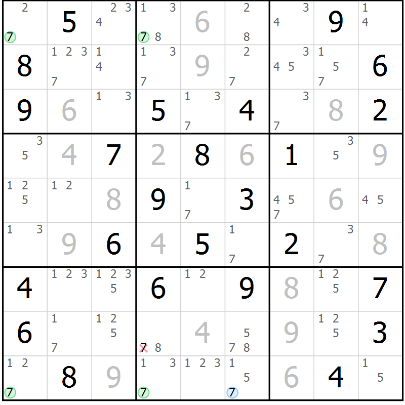 Position des candidats pour la solution de la Gr 56 page 59 du magazine de sudoku Suprême n° 024