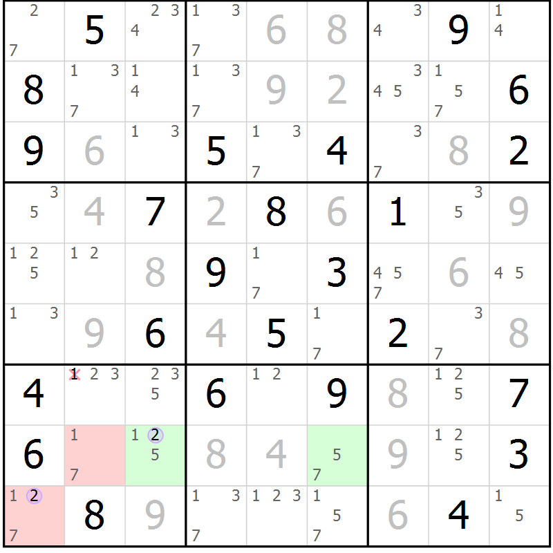 Position des candidats pour la solution de la Gr 56 page 59 du magazine de sudoku Suprême n° 024