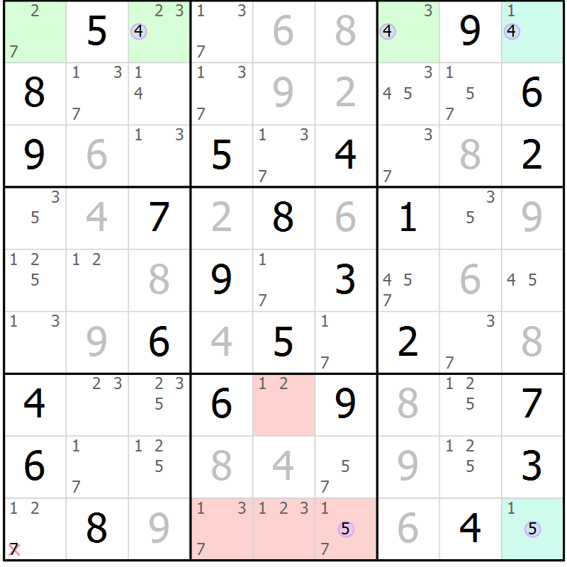 Position des candidats pour la solution de la Gr 56 page 59 du magazine de sudoku Suprême n° 024