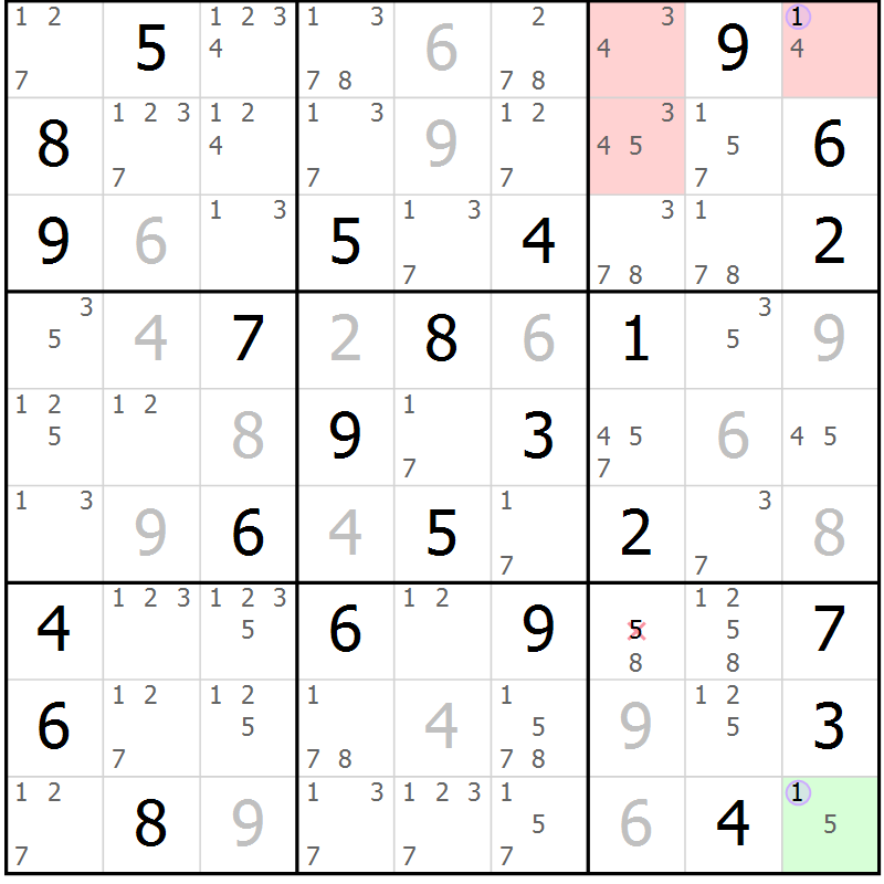 Position des candidats pour la solution de la Gr 56 page 59 du magazine de sudoku Suprême n° 024