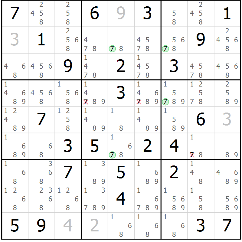 Position des candidats pour la solution de la Gr 57 page 60 du magazine de sudoku Suprême n° 024