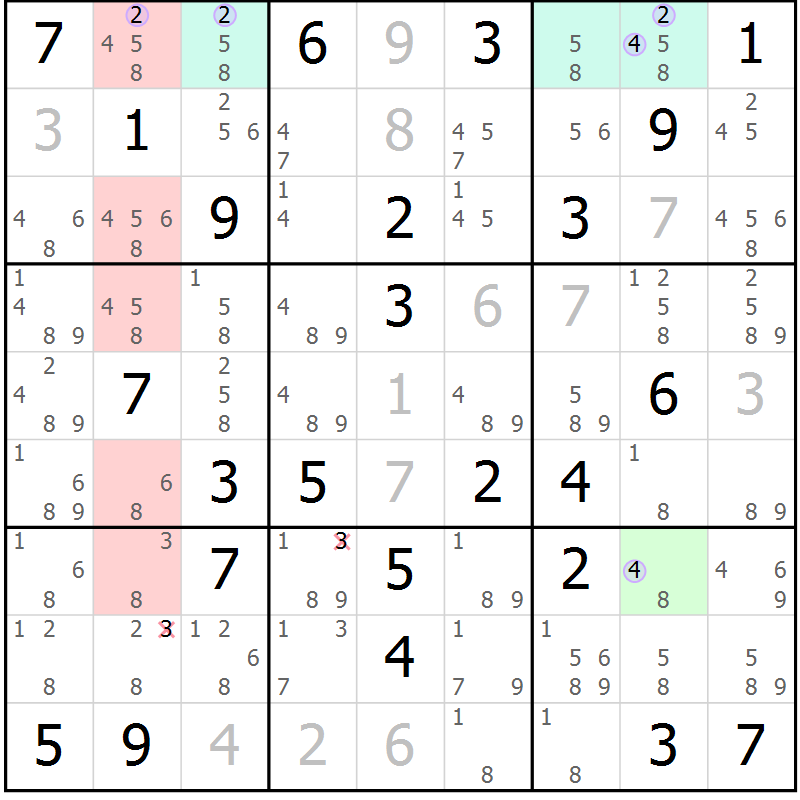 Position des candidats pour la solution de la Gr 57 page 60 du magazine de sudoku Suprême n° 024