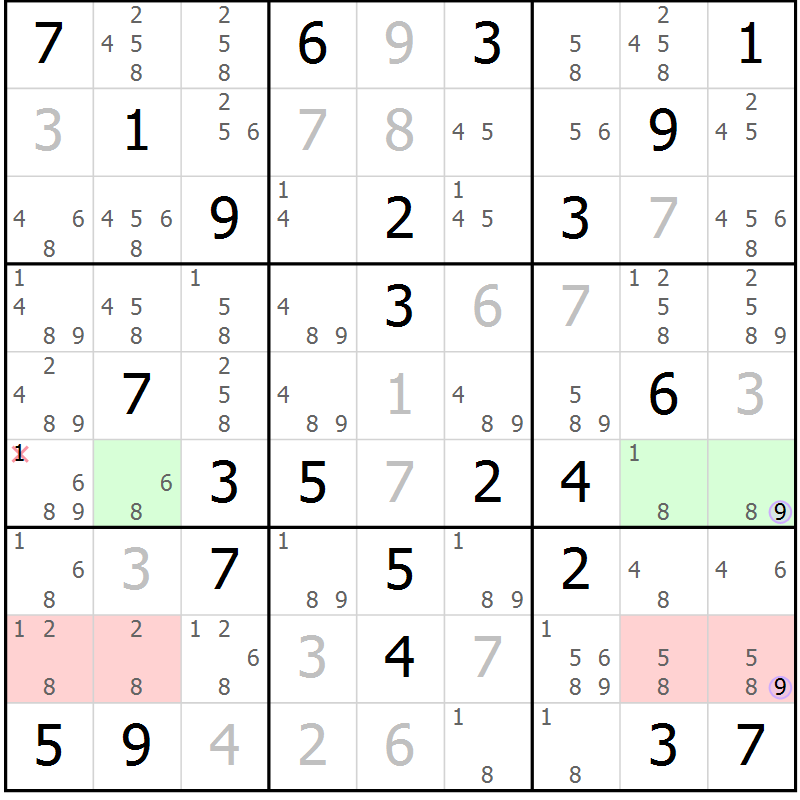 Position des candidats pour la solution de la Gr 57 page 60 du magazine de sudoku Suprême n° 024