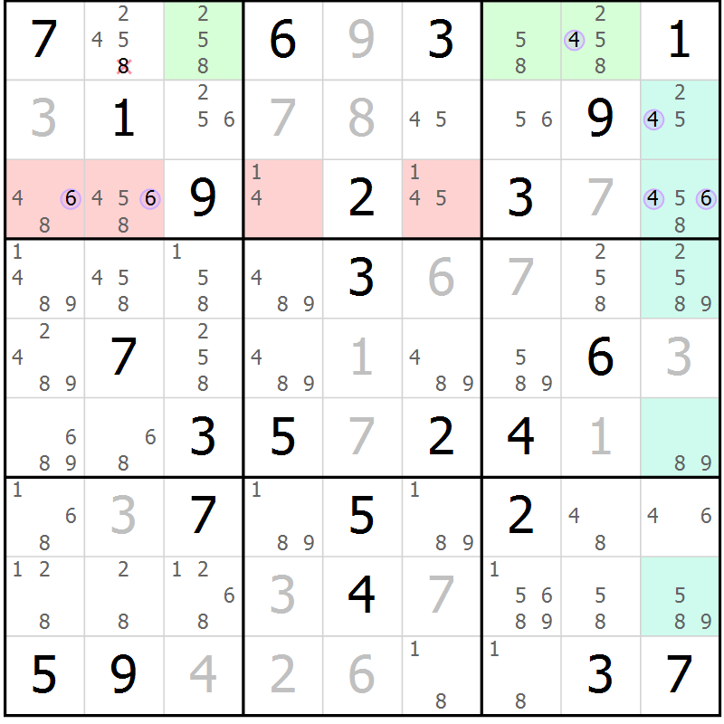 Position des candidats pour la solution de la Gr 57 page 60 du magazine de sudoku Suprême n° 024