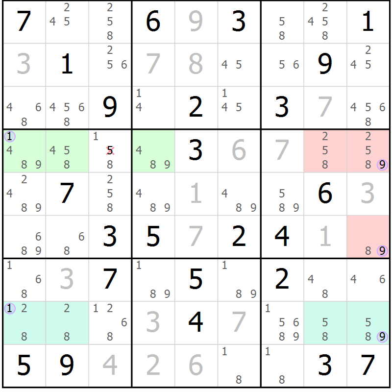 Position des candidats pour la solution de la Gr 57 page 60 du magazine de sudoku Suprême n° 024