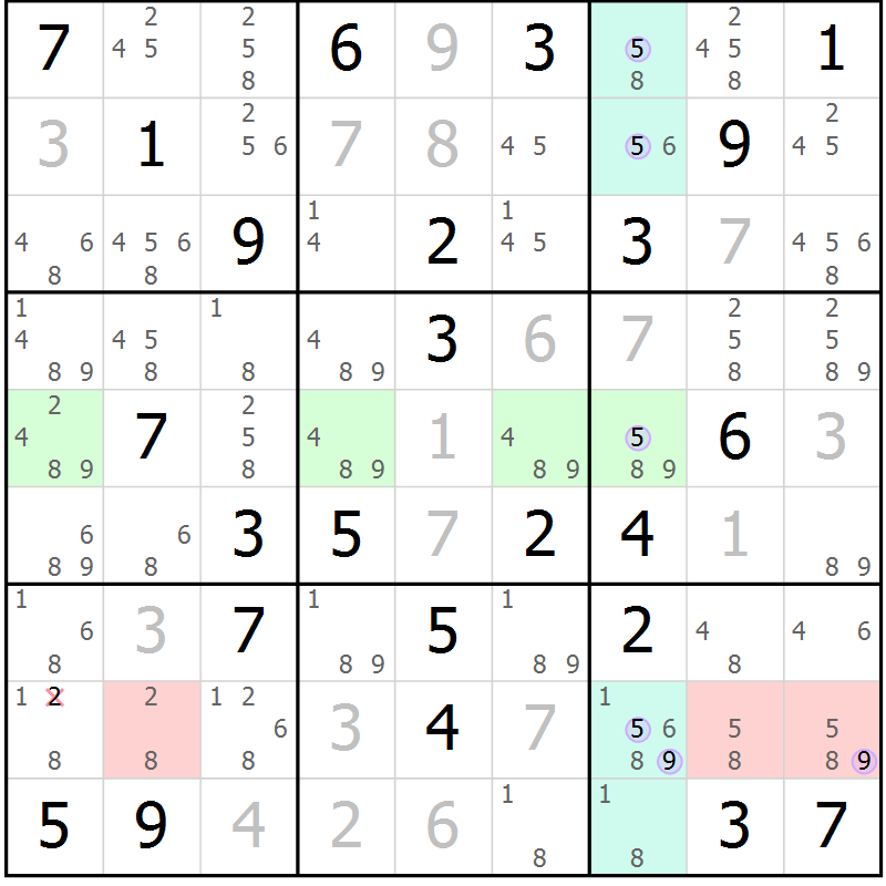 Position des candidats pour la solution de la Gr 57 page 60 du magazine de sudoku Suprême n° 024