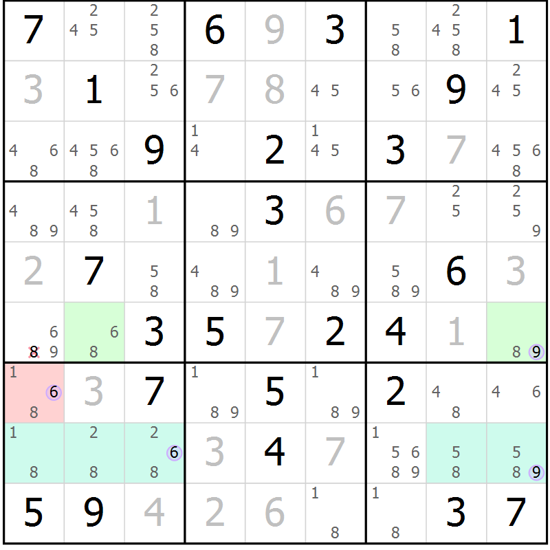Position des candidats pour la solution de la Gr 57 page 60 du magazine de sudoku Suprême n° 024