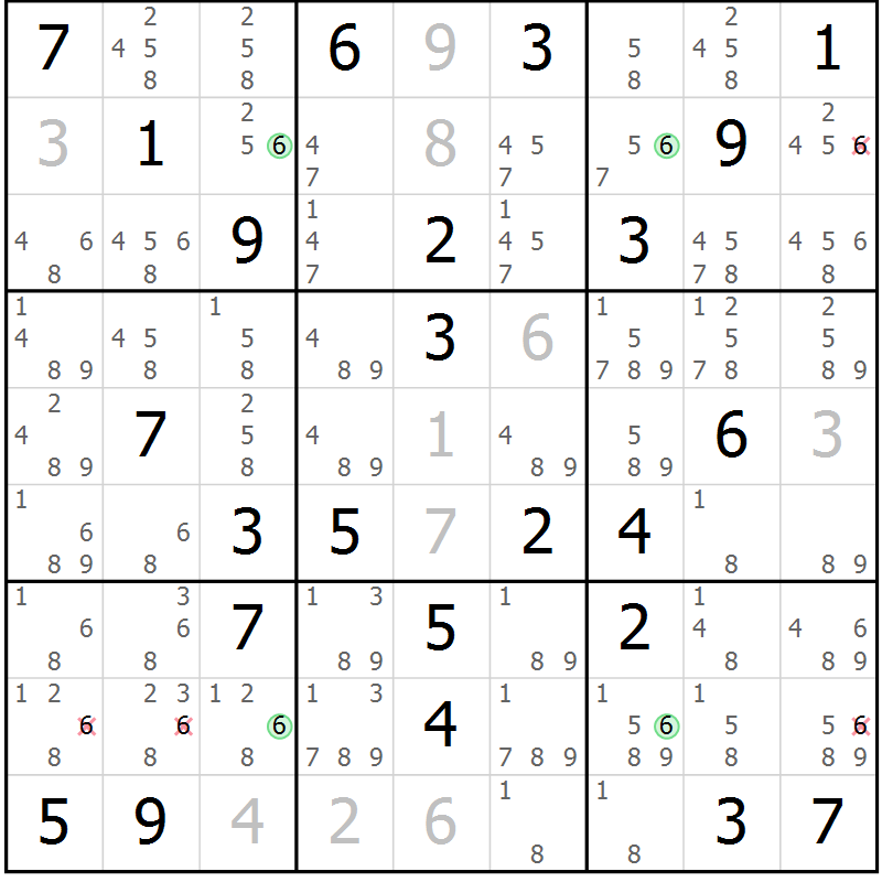 Position des candidats pour la solution de la Gr 57 page 60 du magazine de sudoku Suprême n° 024
