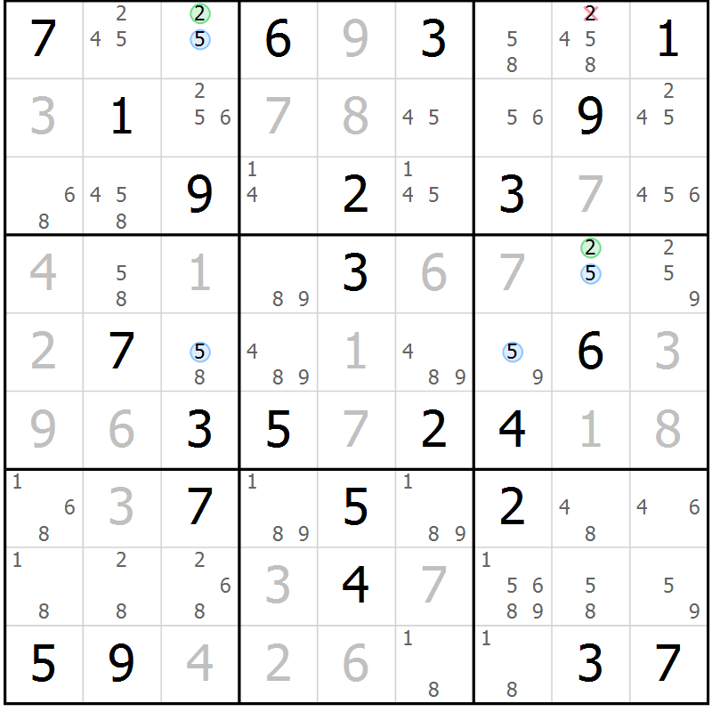 Position des candidats pour la solution de la Gr 57 page 60 du magazine de sudoku Suprême n° 024