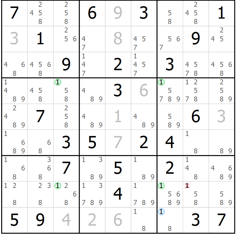 Position des candidats pour la solution de la Gr 57 page 60 du magazine de sudoku Suprême n° 024