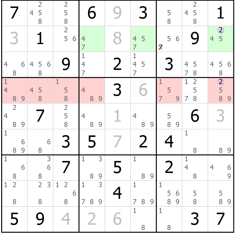 Position des candidats pour la solution de la Gr 57 page 60 du magazine de sudoku Suprême n° 024