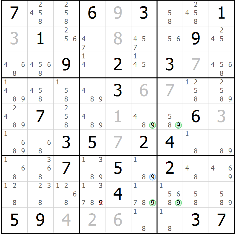 Position des candidats pour la solution de la Gr 57 page 60 du magazine de sudoku Suprême n° 024