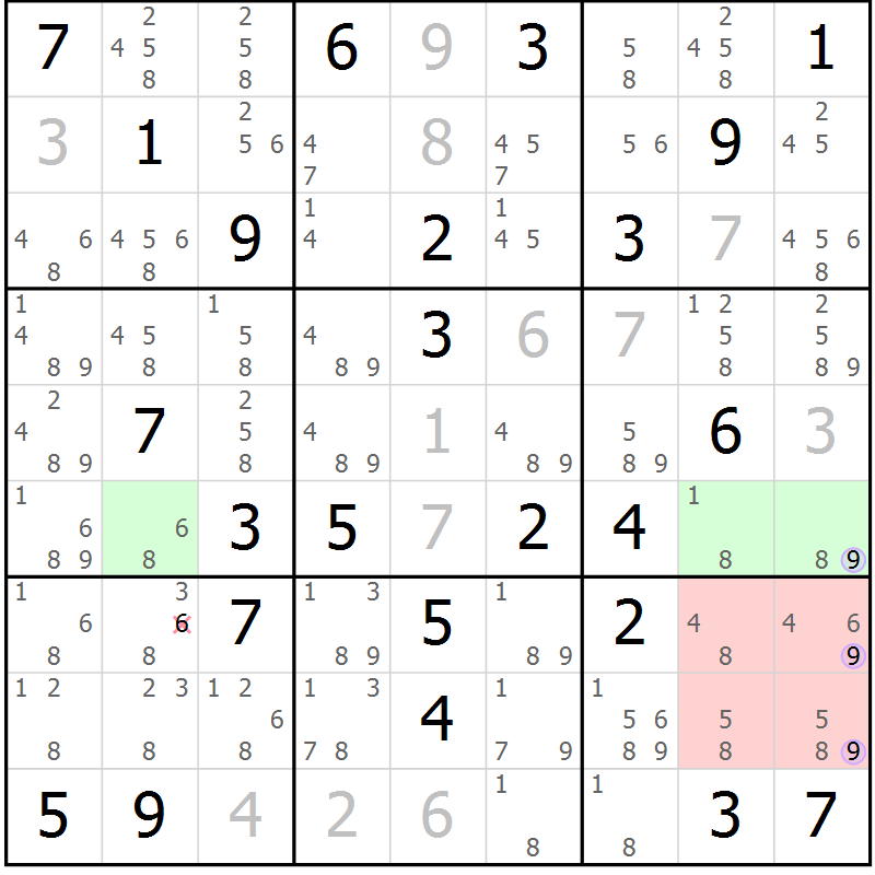 Position des candidats pour la solution de la Gr 57 page 60 du magazine de sudoku Suprême n° 024
