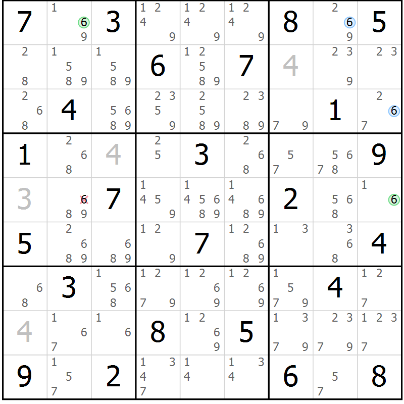 Position des candidats pour la solution de la Gr 58 page 61 du magazine de sudoku Suprême n° 024