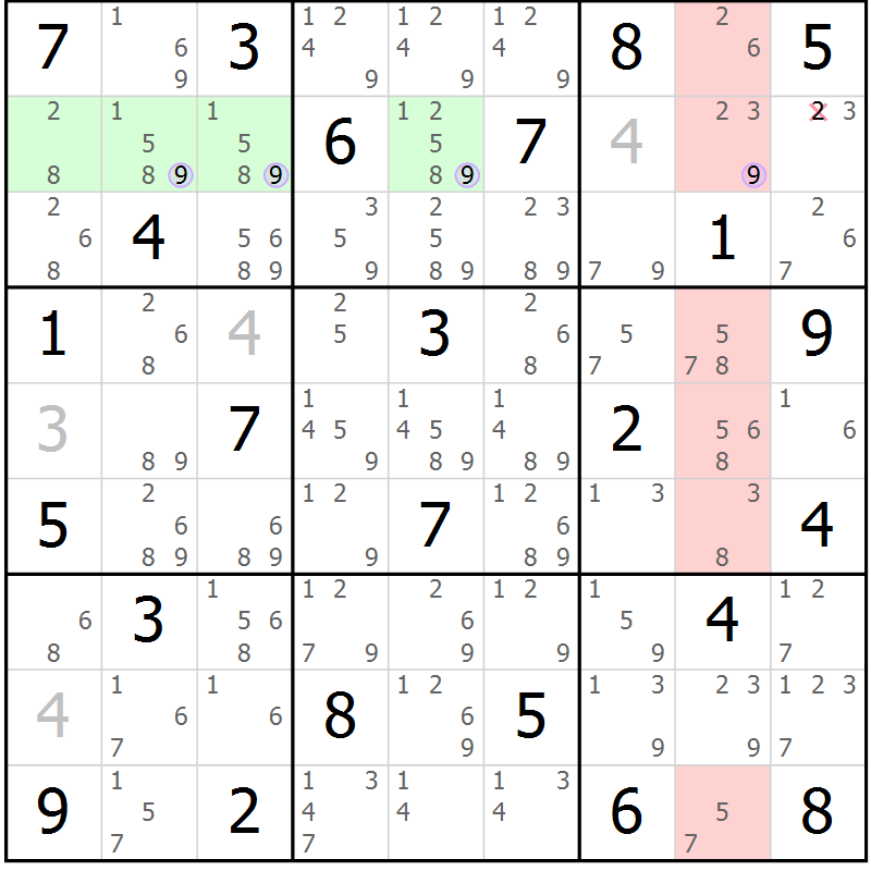 Position des candidats pour la solution de la Gr 58 page 61 du magazine de sudoku Suprême n° 024