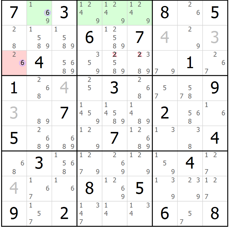 Position des candidats pour la solution de la Gr 58 page 61 du magazine de sudoku Suprême n° 024