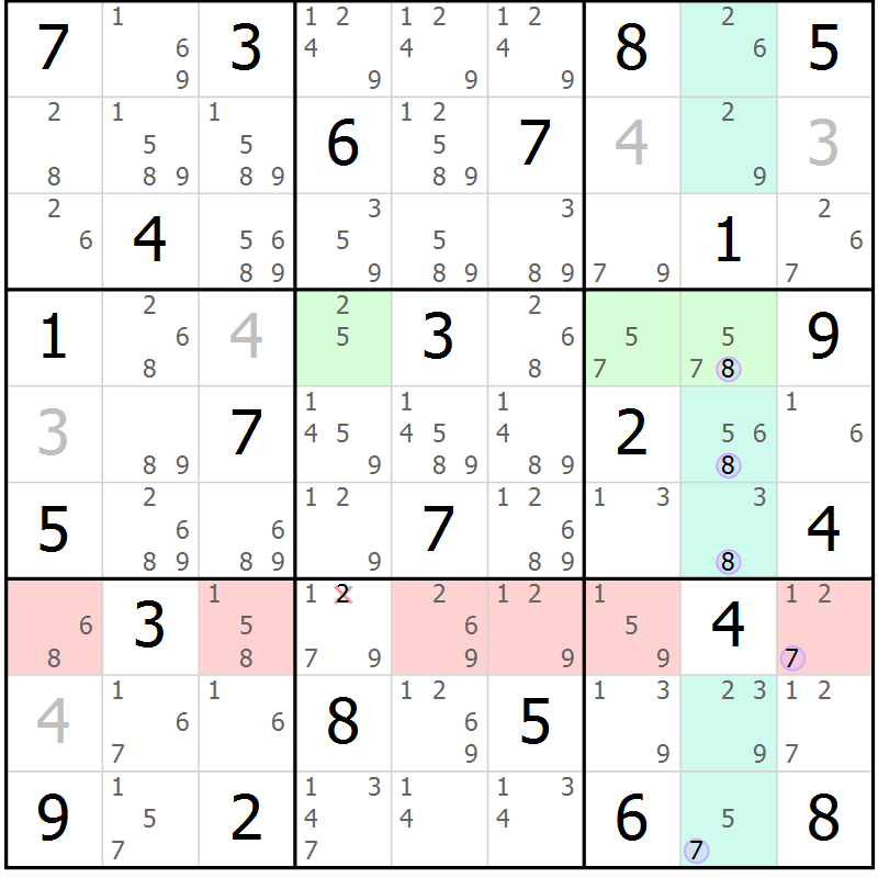 Position des candidats pour la solution de la Gr 58 page 61 du magazine de sudoku Suprême n° 024
