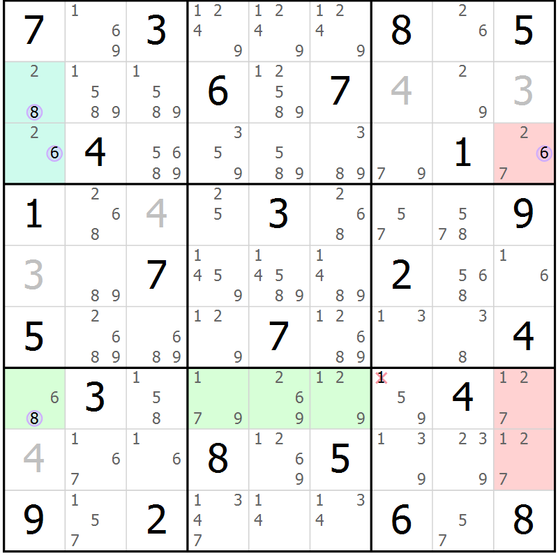 Position des candidats pour la solution de la Gr 58 page 61 du magazine de sudoku Suprême n° 024