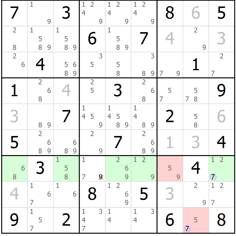 Position des candidats pour la solution de la Gr 58 page 61 du magazine de sudoku Suprême n° 024