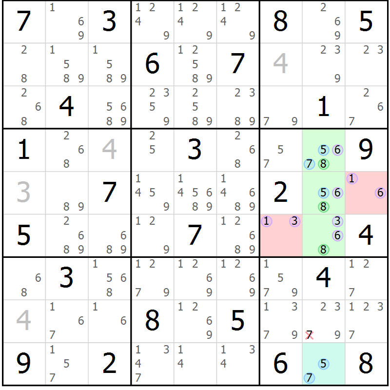 Position des candidats pour la solution de la Gr 58 page 61 du magazine de sudoku Suprême n° 024