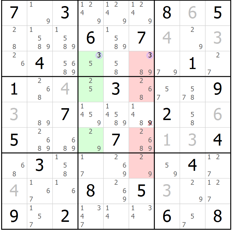 Position des candidats pour la solution de la Gr 58 page 61 du magazine de sudoku Suprême n° 024