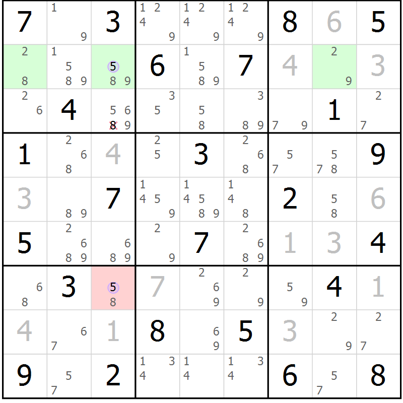 Position des candidats pour la solution de la Gr 58 page 61 du magazine de sudoku Suprême n° 024