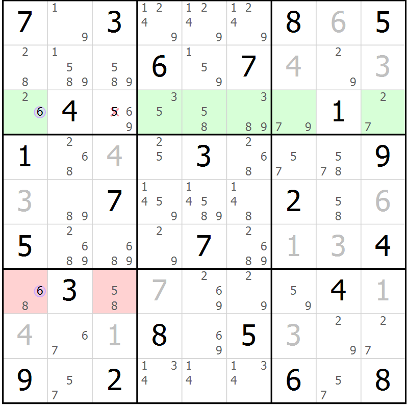 Position des candidats pour la solution de la Gr 58 page 61 du magazine de sudoku Suprême n° 024