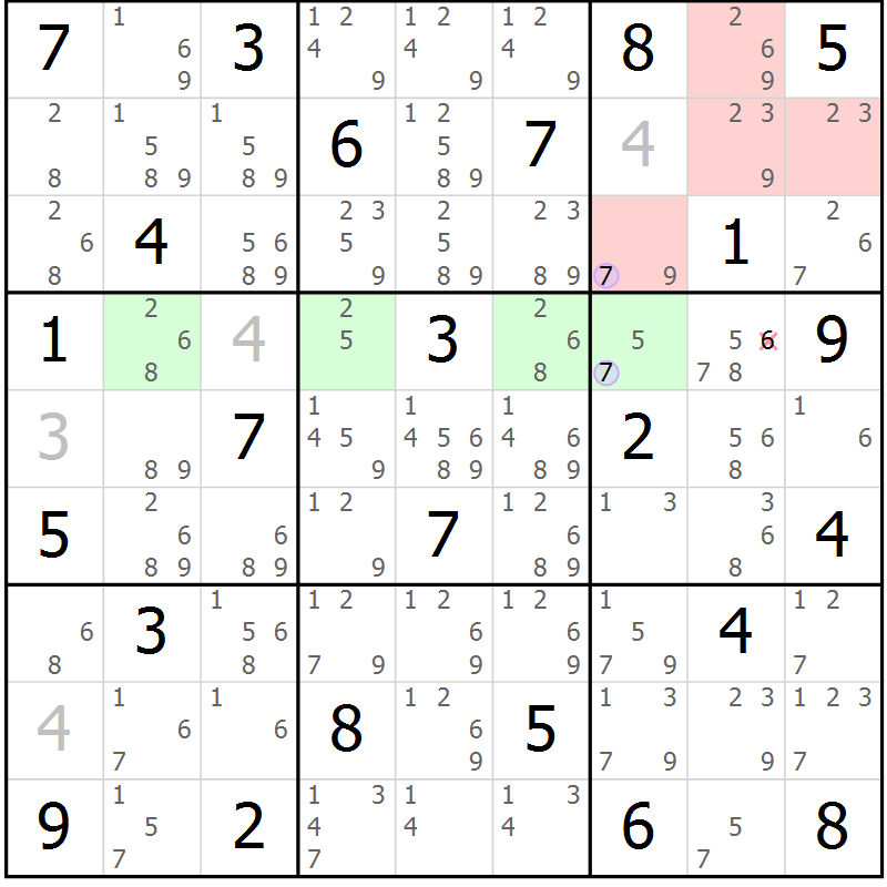 Position des candidats pour la solution de la Gr 58 page 61 du magazine de sudoku Suprême n° 024