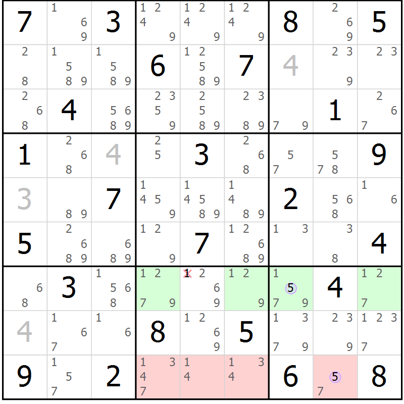 Position des candidats pour la solution de la Gr 58 page 61 du magazine de sudoku Suprême n° 024
