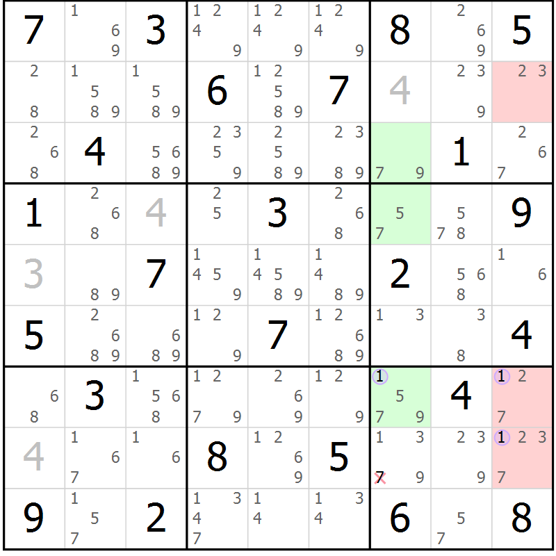 Position des candidats pour la solution de la Gr 58 page 61 du magazine de sudoku Suprême n° 024