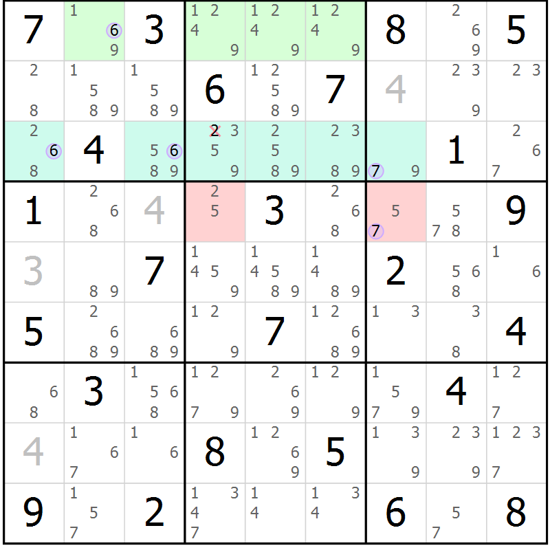 Position des candidats pour la solution de la Gr 58 page 61 du magazine de sudoku Suprême n° 024
