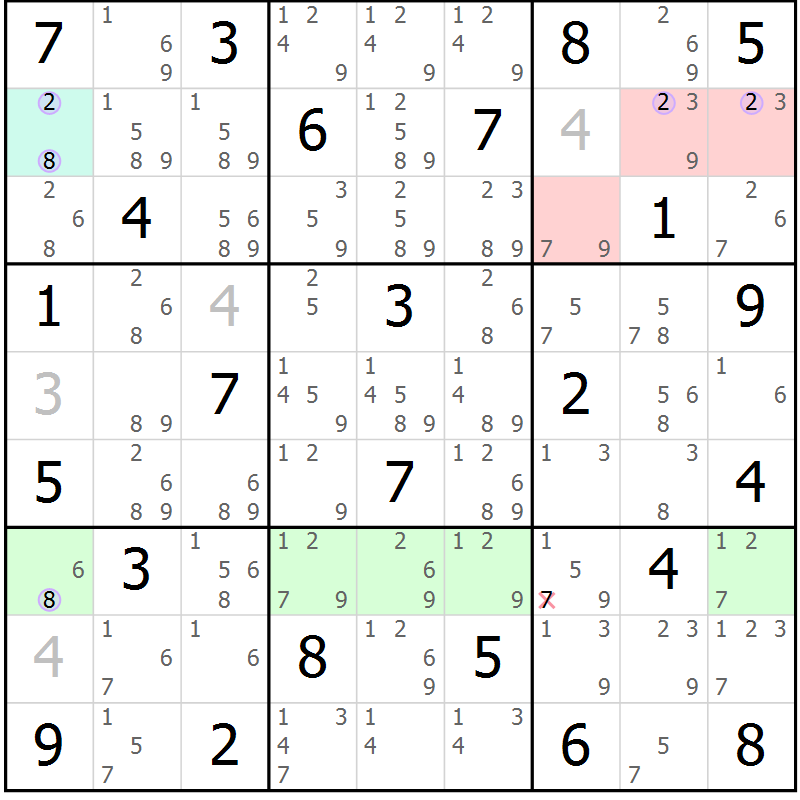 Position des candidats pour la solution de la Gr 58 page 61 du magazine de sudoku Suprême n° 024