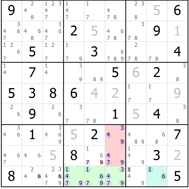Position des candidats pour la solution de la Gr 59 page 62 du magazine de sudoku Suprême n° 024
