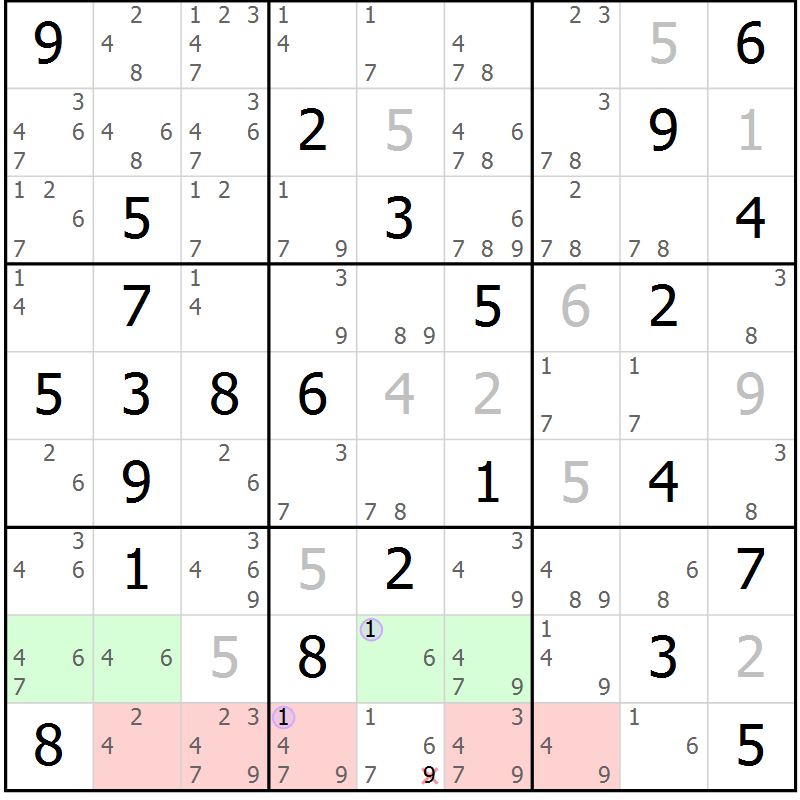 Position des candidats pour la solution de la Gr 59 page 62 du magazine de sudoku Suprême n° 024