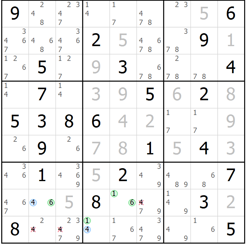Position des candidats pour la solution de la Gr 59 page 62 du magazine de sudoku Suprême n° 024